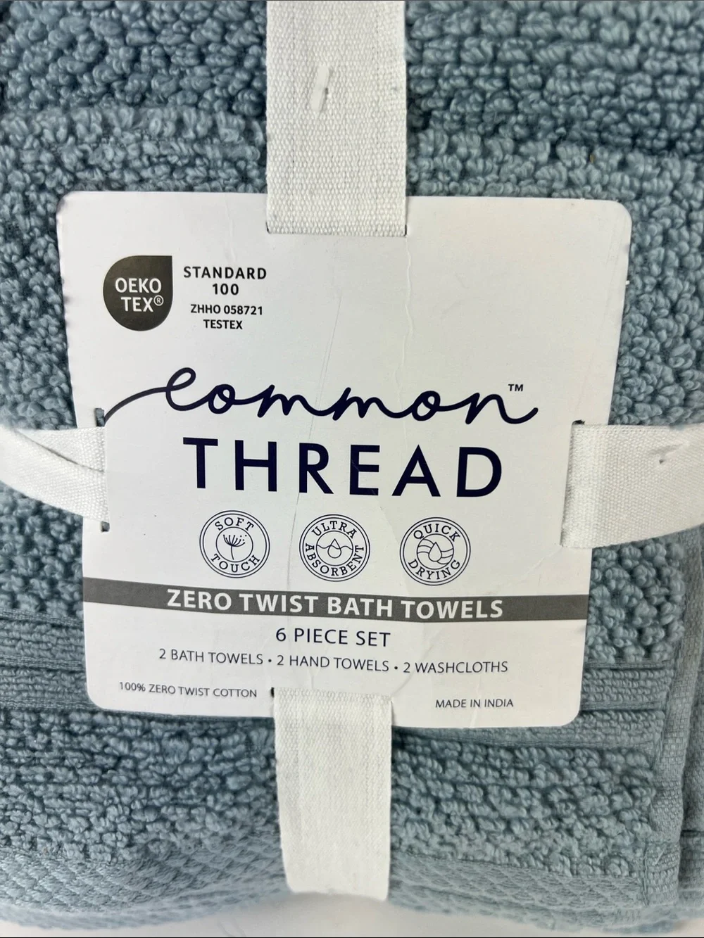 Common Thread Bath Towel Set Steel Blue Soft Zero Twist Cotton 6 Pc NEW